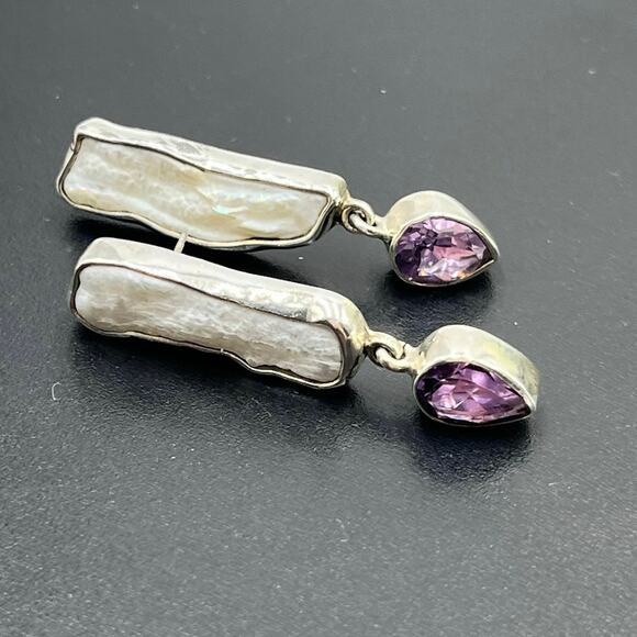 Margaret Thurman 925 The Dreamer Baroque Pearl Amethyst Teardrop Dangle Earring - Picture 1 of 11
